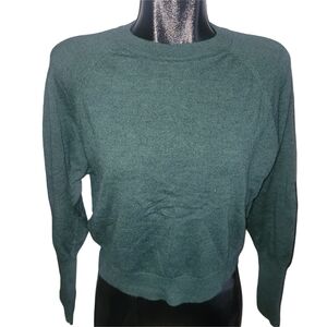 Max Studio Dark Green 100% Extrafine Merino Wool Crew Neck Lightweight Sweater M